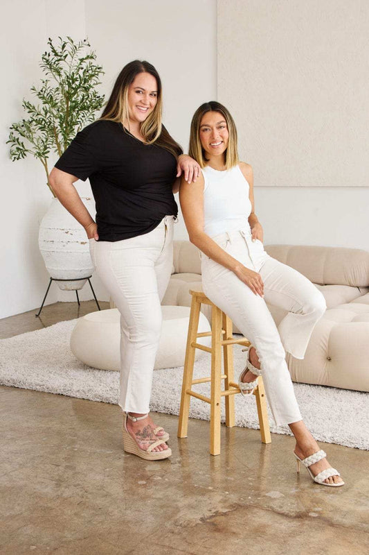 RFM Mini Mia Full Size Tummy Control High Waist Raw Hem Jeans - Trendsi - Flyclothing LLC