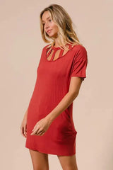 BiBi Front Cutout Mini Tee Dress with Pockets - Trendsi - Flyclothing LLC