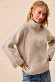 BiBi Two Tone Rib Texured Knit Collared Top with Zip Up - Trendsi - Flyclothing LLC