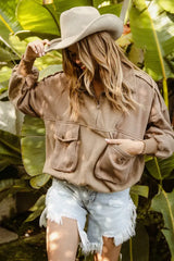 BiBi Half Zip Vintage Washed Fleece Pullover - Trendsi - Flyclothing LLC