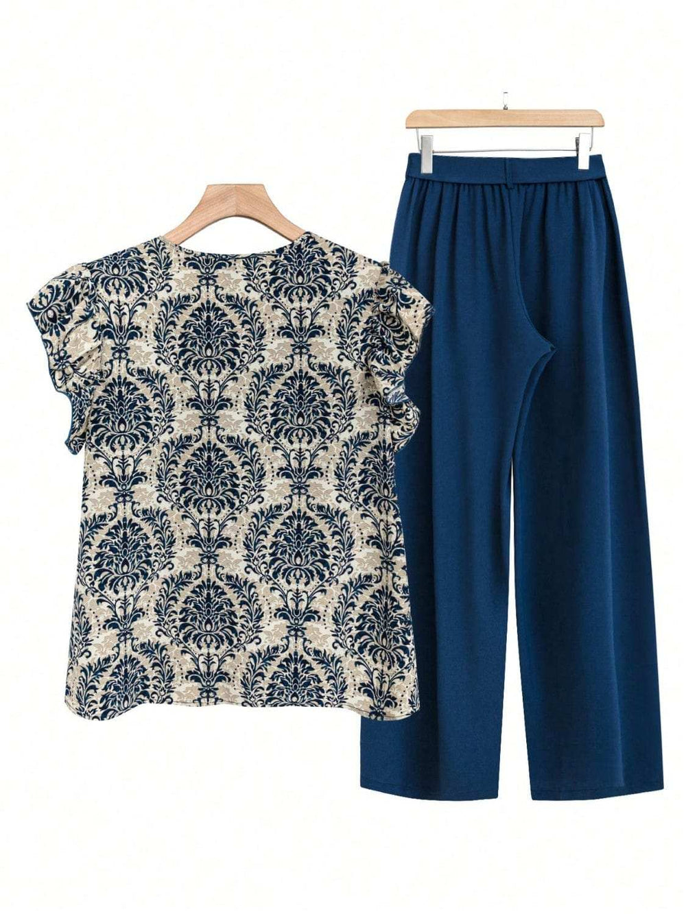 Printed Ruffled Cap Sleeve Top and Pants Set - Trendsi - Flyclothing LLC