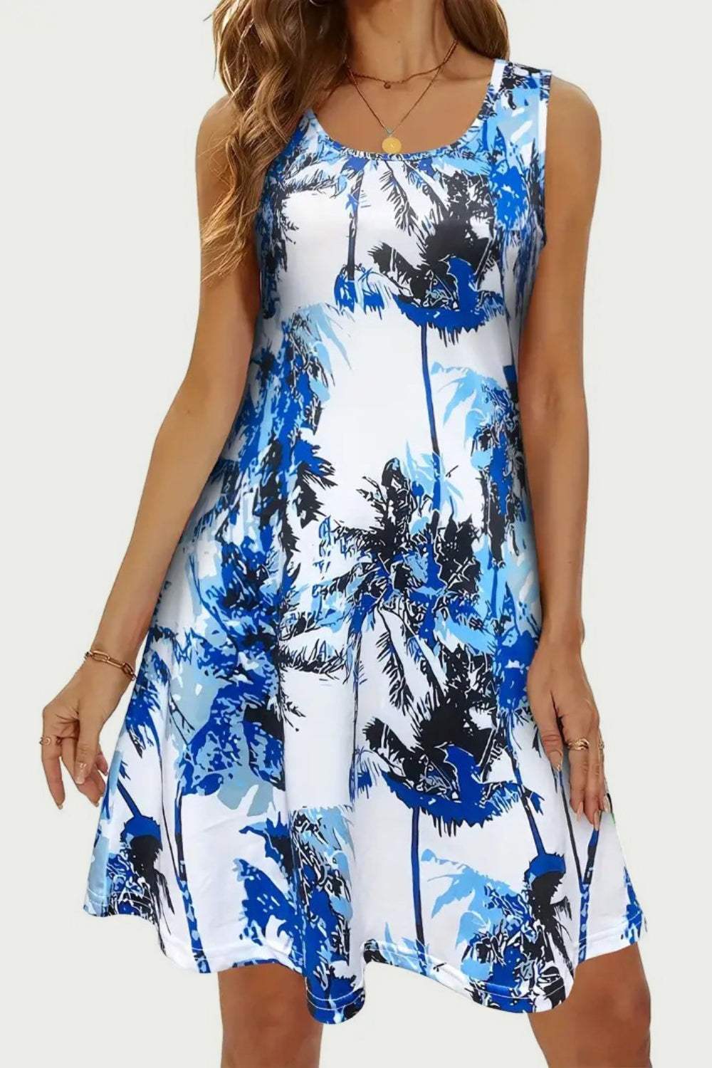 Printed Scoop Neck Wide Strap Mini Dress - Trendsi - Flyclothing LLC