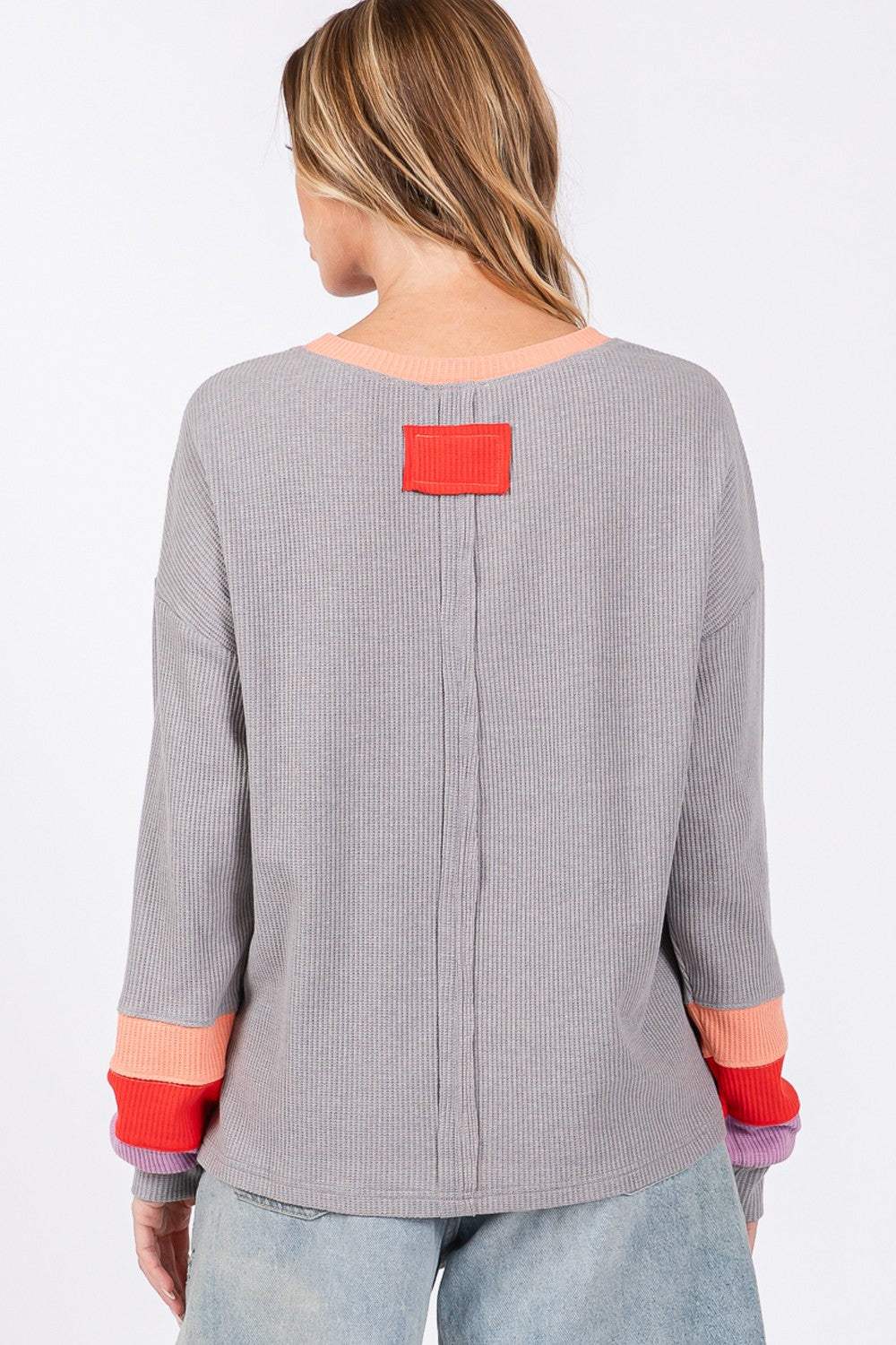 SAGE + FIG Color Block Waffle Knit T-Shirt - Trendsi - Flyclothing LLC