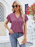 V-Neck Flutter Sleeve T-Shirt - Trendsi - Flyclothing LLC