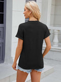 Decorative Button Notched Short Sleeve T-Shirt - Trendsi - Flyclothing LLC