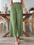 Pocketed Elastic Waist Wide Leg Pants - Trendsi