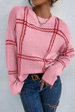 Contrast Round Neck Long Sleeve Sweater - Trendsi - Flyclothing LLC