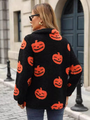 Jack-O'-Lantern Half Zip Long Sleeve Sweatshirt - Trendsi