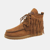Fringe Studded Round Toe Canvas Boots - Trendsi - Flyclothing LLC