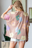 HOPELY Full Size Floral Round Neck Side Slit Waffle T-Shirt - Trendsi - Flyclothing LLC