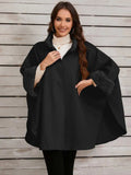 Fuzzy Trim Long Sleeve Poncho - Trendsi - Flyclothing LLC