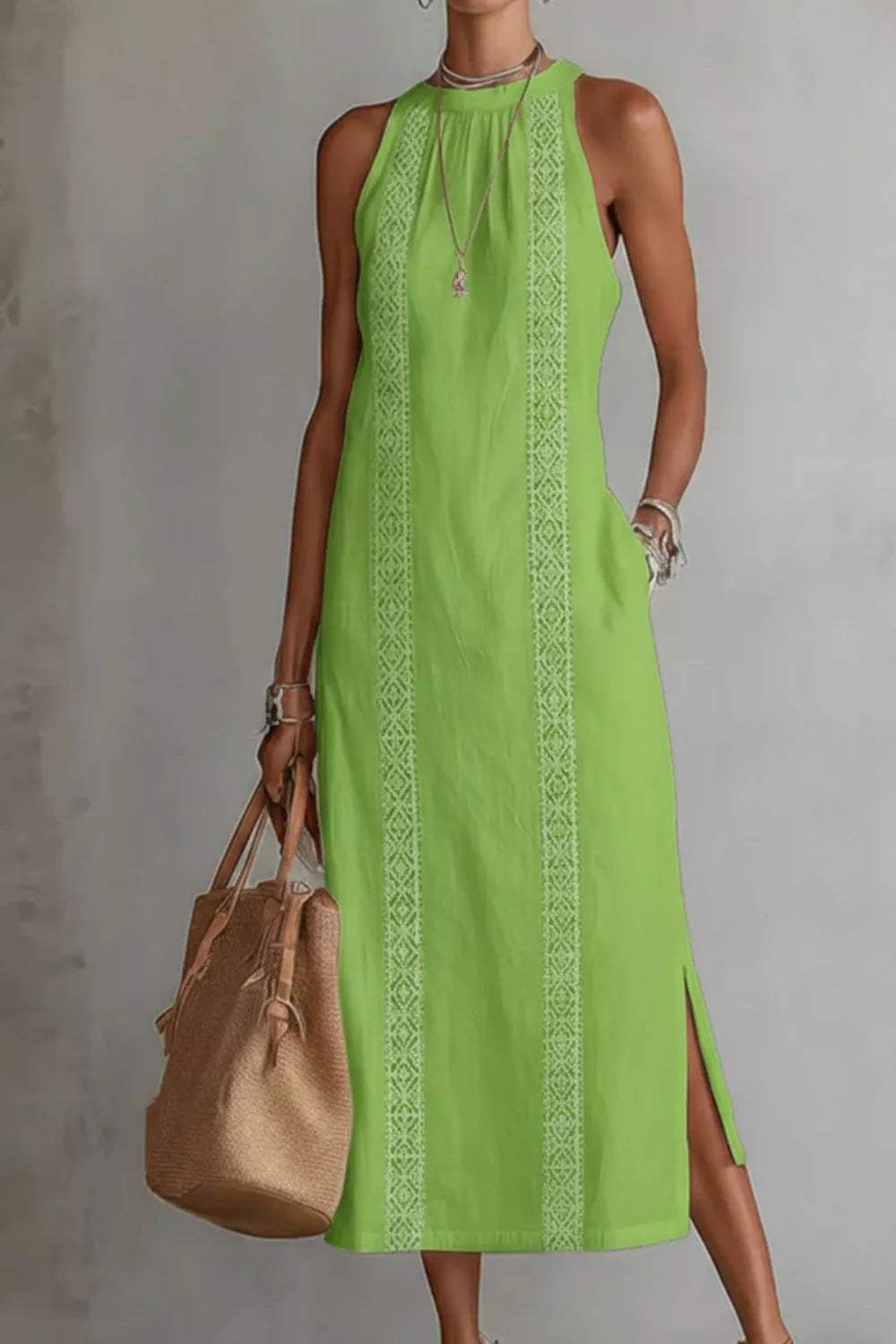 Sleeveless Side Slit Dress with Pockets - Trendsi - Flyclothing LLC