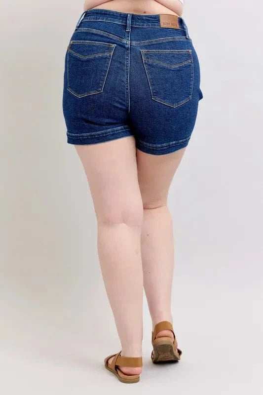 Judy Blue Full Size High Waist Tummy Control Denim Shorts Plus Size - Trendsi - Flyclothing LLC