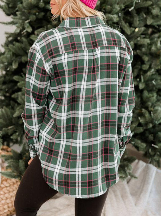 Plaid Collared Neck Long Sleeve Shirt - Trendsi