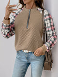 Perfee Plaid Half Zip Long Sleeve Texture Sweatshirt - Trendsi