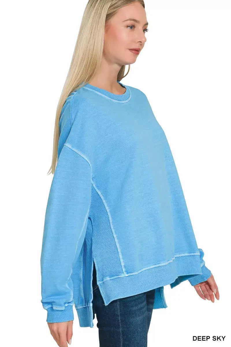 Zenana Full Size French Terry Pigment Dye & Enzyme Washing Pullover Plus Size - Trendsi - Flyclothing LLC