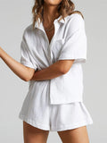 Texture Button Up Shirt and Shorts Set - Trendsi