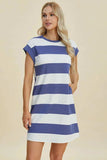 Basic Bae Full Size Striped Round Neck Cap Sleeve Mini Dress - Trendsi - Flyclothing LLC
