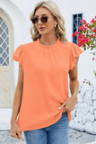 Ruffled Round Neck Cap Sleeve Blouse - Trendsi - Flyclothing LLC