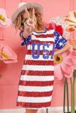 BiBi American Flag Theme Usa Print Sequin Dress - Trendsi - Flyclothing LLC