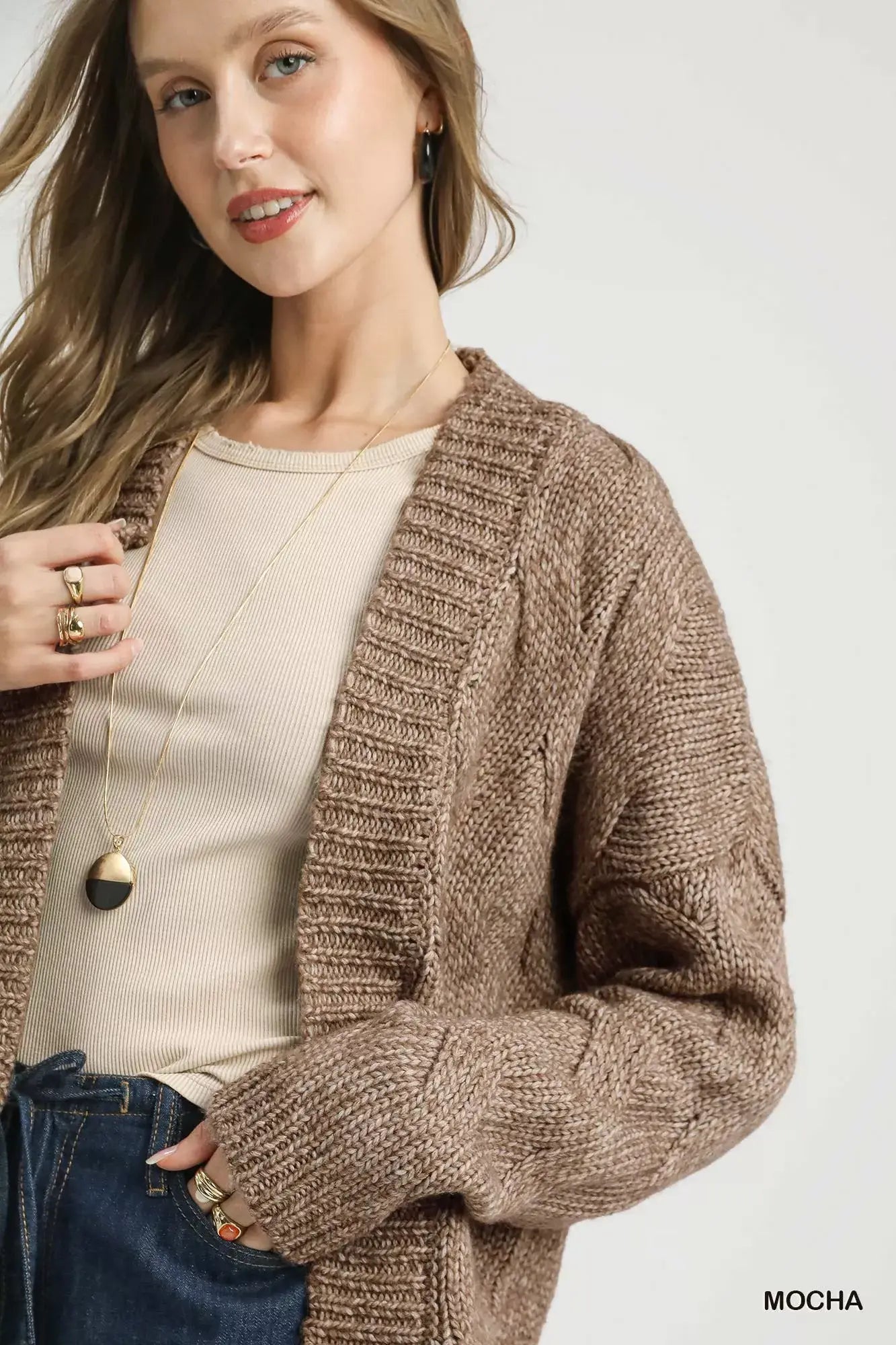 Umgee Chunky Cable Knit Open Front Cardigan - Trendsi - Flyclothing LLC