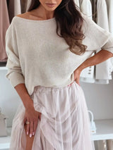 Bow Back Boat Neck Batwing Sleeve Sweater - Trendsi - Flyclothing LLC