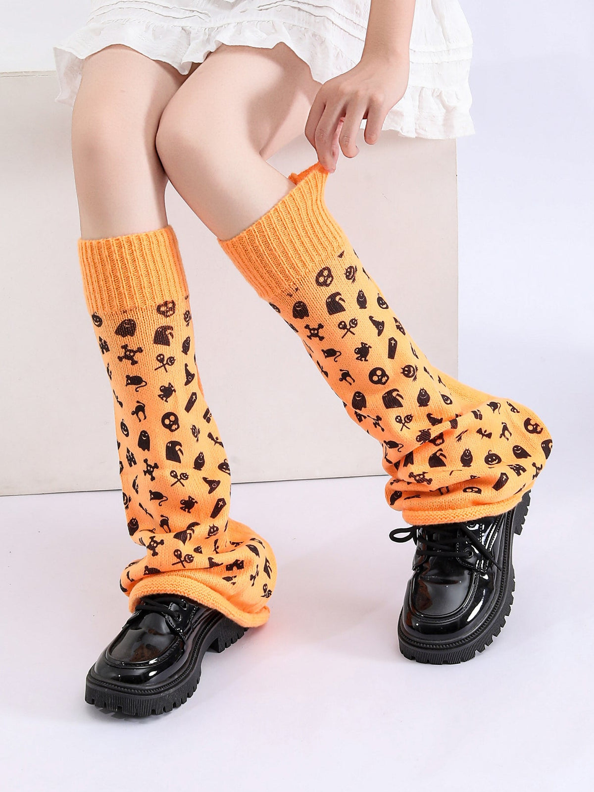 Women Girls Neon Halloween Print Knit Flared Leg Warmers Slouch Socks For Party Clubwear - My Store - Flyclothing LLC