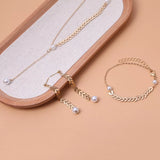 Wheat‑Spike Faux Pearl Necklace Bracelet Earrings 3‑Pcs Jewelry Set - Trendsi - Flyclothing LLC