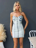 Cutout Back Sweetheart Neck Denim Cami Dress - Trendsi - Flyclothing LLC