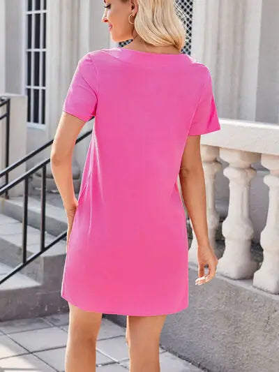 Lovelet Square Neck Short Sleeve Mini Tee Dress - Trendsi - Flyclothing LLC