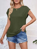 Textured Round Neck Cap Sleeve Blouse - Trendsi - Flyclothing LLC