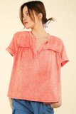VERY J Nochted Short Sleeve Washed T-Shirt - Trendsi
