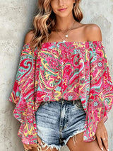 Printed Off Shoulder Blouse - Trendsi - Flyclothing LLC