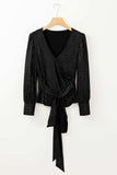 Glitter Surplice Long Sleeve Blouse - Trendsi - Flyclothing LLC