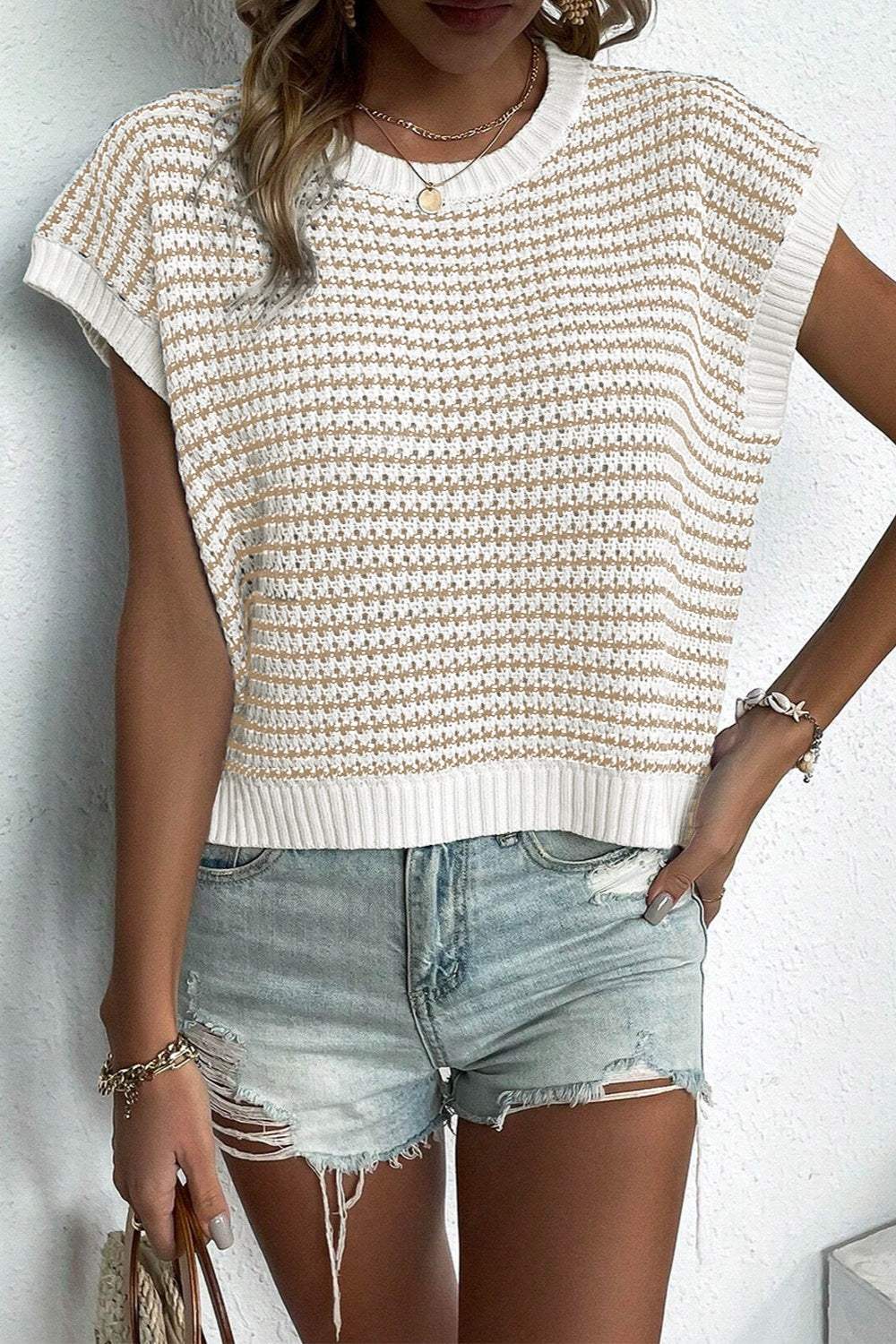Striped Round Neck Sweater Vest - Trendsi - Flyclothing LLC
