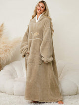 Pocketed Contrast Long Sleeve Hooded Lounge Dress - Trendsi - Flyclothing LLC