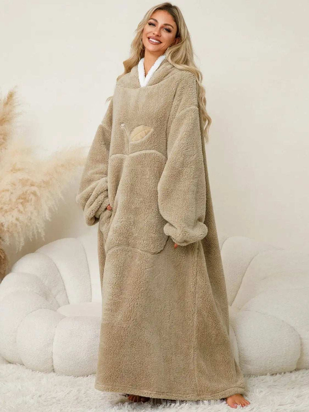 Pocketed Contrast Long Sleeve Hooded Lounge Dress - Trendsi - Flyclothing LLC