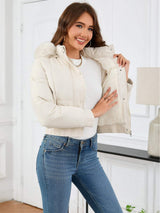 Pocketed Long Sleeve Cropped Hooded Winter Coat - Trendsi - Flyclothing LLC