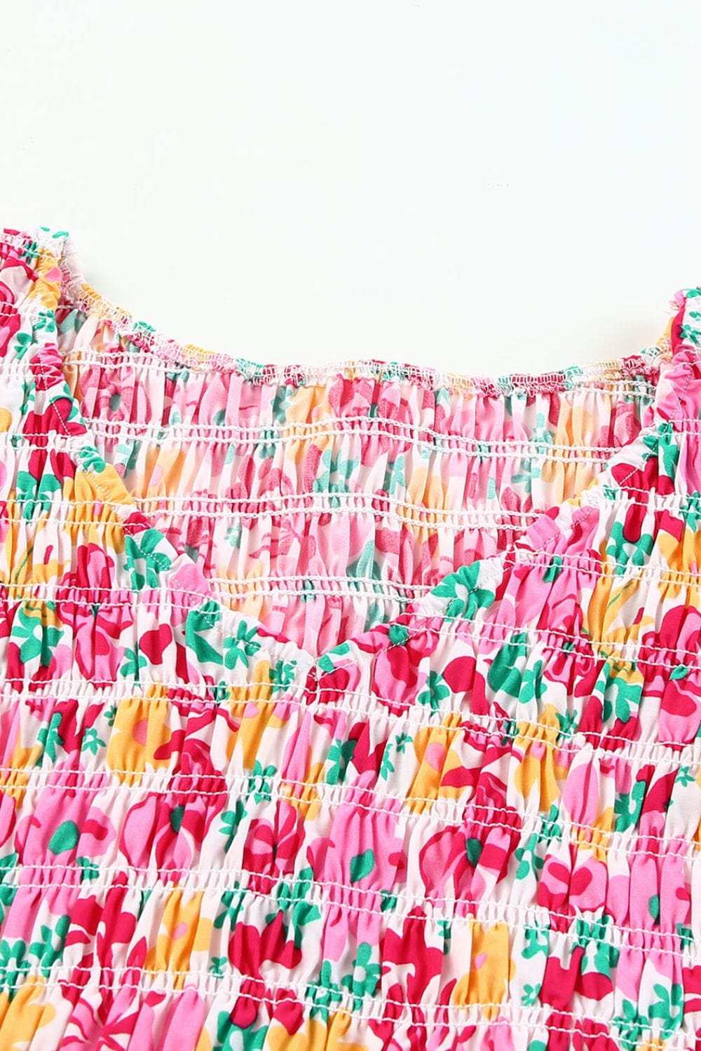 Smocked Floral V-Neck Ruffled Cap Sleeve Dress - Trendsi - Flyclothing LLC