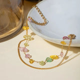 Stainless Steel Natural Stone Double Layered Bracelet - Trendsi