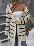 Striped Button Up Long Sleeve Cardigan - Trendsi