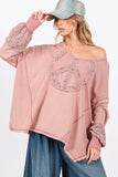 SAGE + FIG Peace Sign Mineral Wash Terry Top - Trendsi