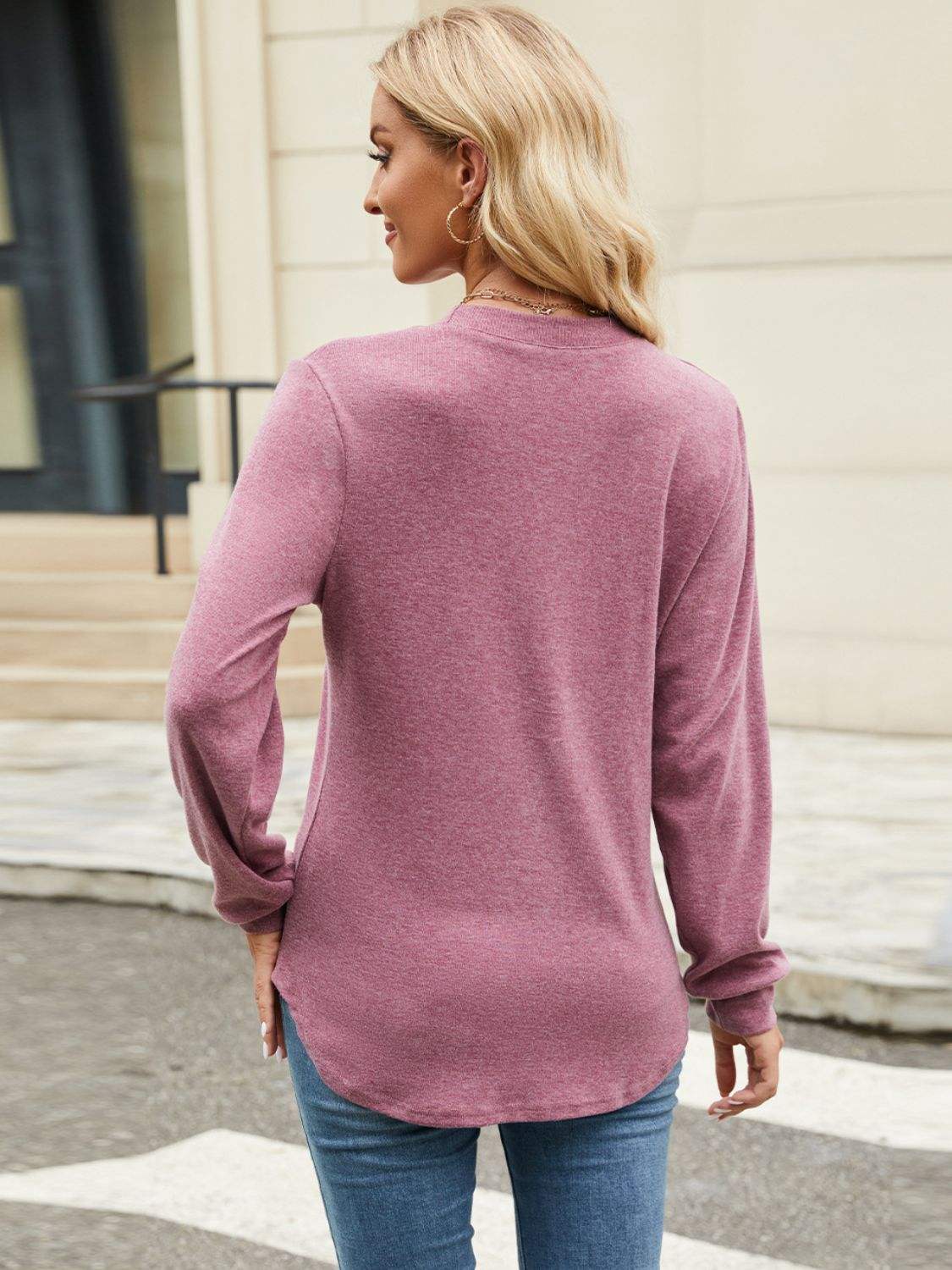 Round Neck Long Sleeve T-Shirt - Trendsi - Flyclothing LLC