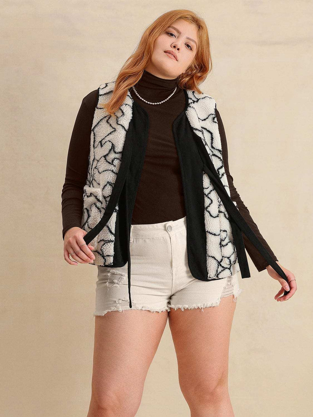 Plus Size Tied Sherpa Vest Coat with Pockets - Trendsi - Flyclothing LLC
