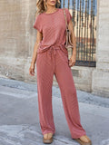 Ribbed Exposed Seam Top and Pants Set - Trendsi