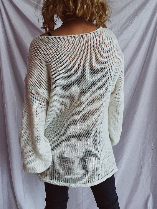 Boat Neck Dropped Shoulder Sweater - Trendsi