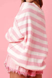 Exposed Seam Striped Round Neck Long Sleeve Sweater - Trendsi - Flyclothing LLC
