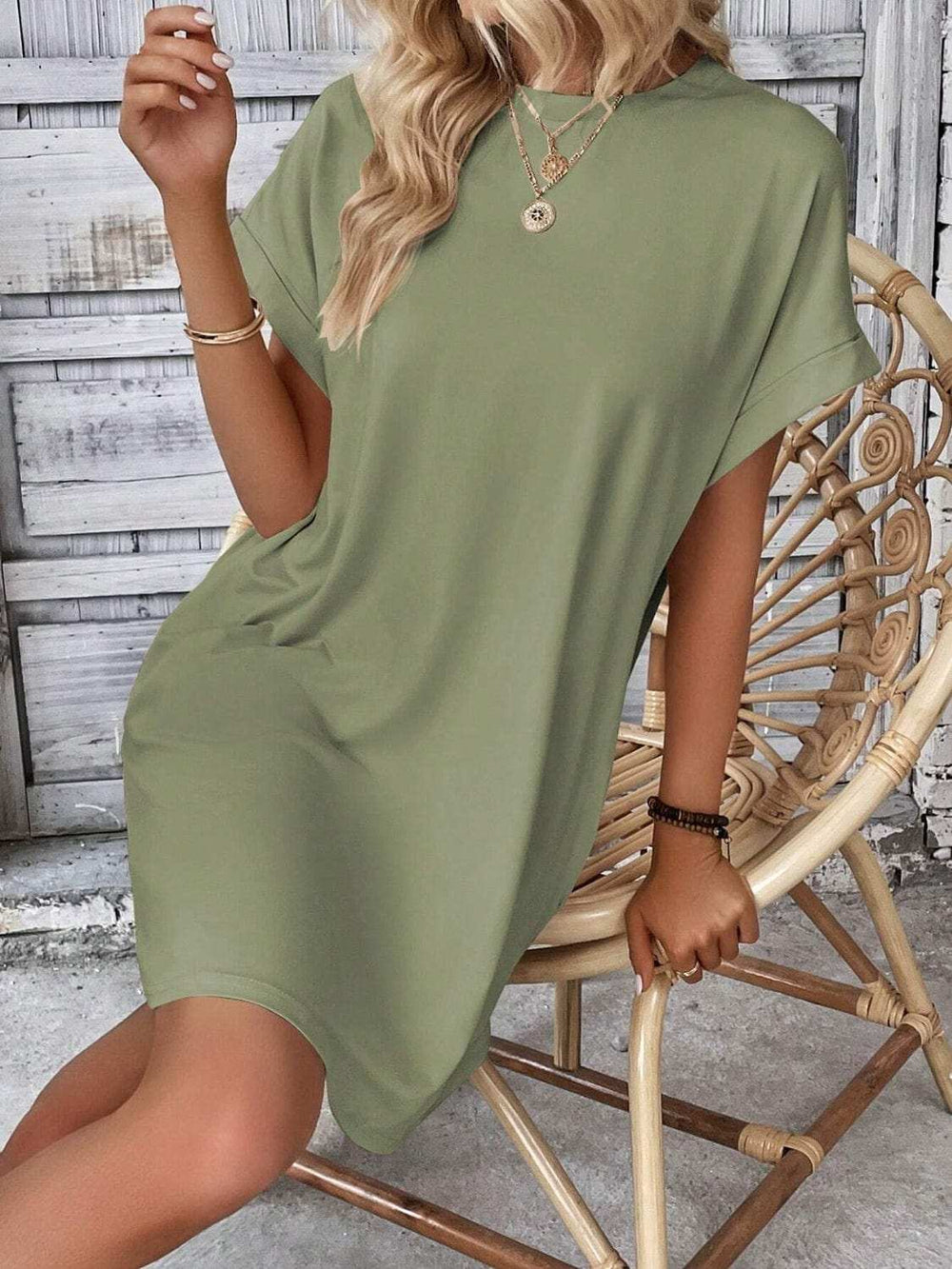 Round Neck Short Sleeve Mini Dress - Trendsi - Flyclothing LLC