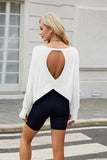 Cutout Back Round Neck Long Sleeve T-Shirt - Trendsi