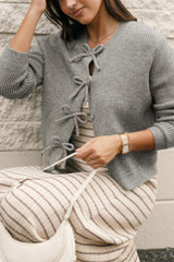 Bow Round Neck Long Sleeve Cardigan - Trendsi - Flyclothing LLC